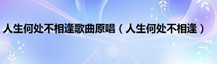 人生何处不相逢歌曲原唱(人生何处不相逢)