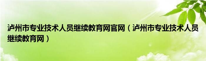 泸州市专业技术人员继续教育网官网(泸州市专业技术人员继续教育网)