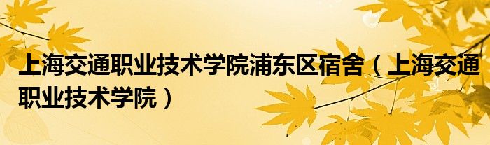 上海交通职业技术学院浦东区宿舍(上海交通职业技术学院)