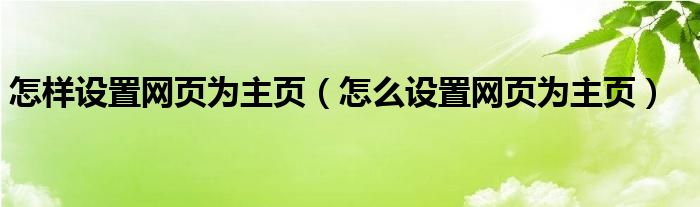 怎样设置网页为主页(怎么设置网页为主页)