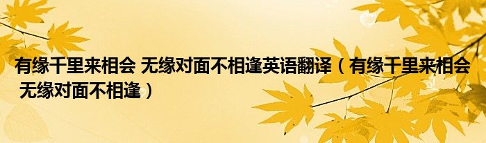 有缘千里来相会 无缘对面不相逢英语翻译（有缘千里来相会 无缘对面不相逢）