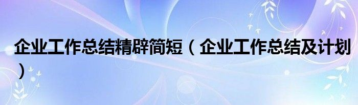 企业工作总结精辟简短(企业工作总结及计划)