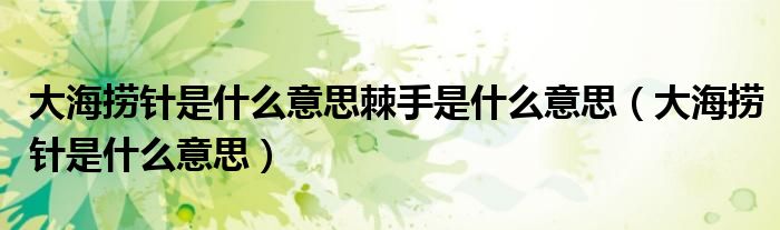 大海捞针是什么意思棘手是什么意思(大海捞针是什么意思)