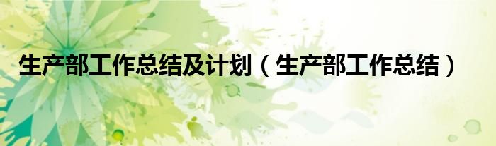 生产部工作总结及计划(生产部工作总结)