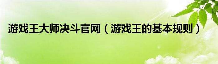 游戏王大师决斗官网(游戏王的基本规则)