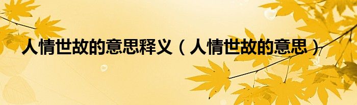 人情世故的意思释义(人情世故的意思)