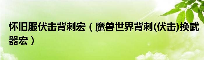 怀旧服伏击背刺宏(魔兽世界背刺(伏击)换武器宏)
