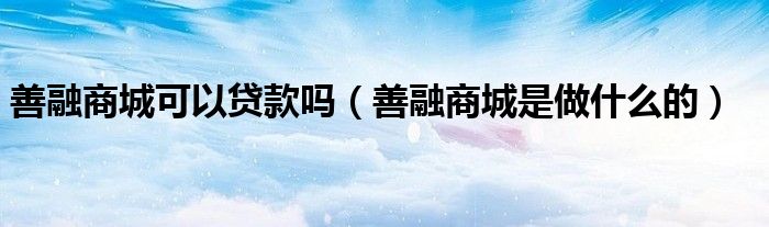 善融商城可以贷款吗(善融商城是做什么的)