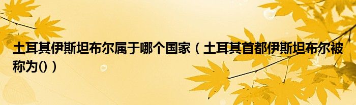土耳其伊斯坦布尔属于哪个国家(土耳其首都伊斯坦布尔被称为())