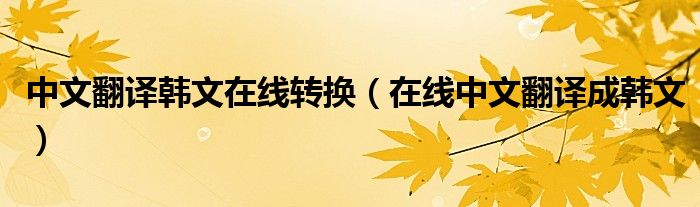 中文翻译韩文在线转换（在线中文翻译成韩文）