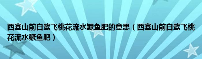 西塞山前白鹭飞桃花流水鳜鱼肥的意思(西塞山前白鹭飞桃花流水鳜鱼肥)