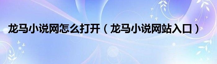 龙马小说网怎么打开(龙马小说网站入口)