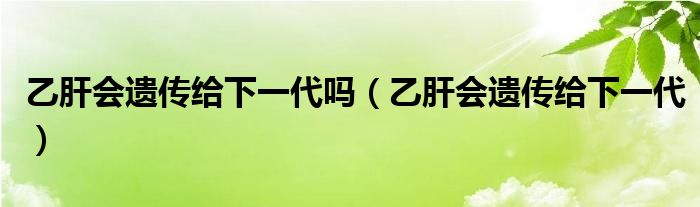 乙肝会遗传给下一代吗(乙肝会遗传给下一代)