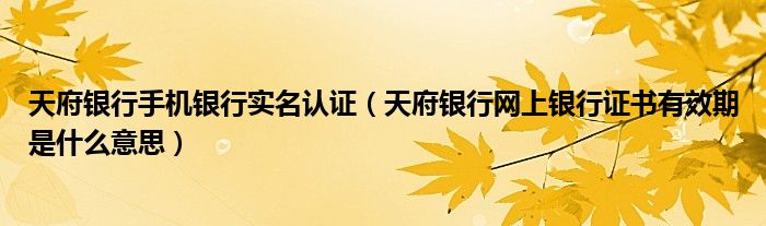 天府银行手机银行实名认证(天府银行网上银行证书有效期是什么意思)
