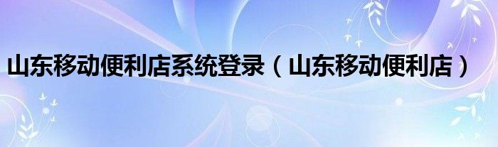 山东移动便利店系统登录(山东移动便利店)