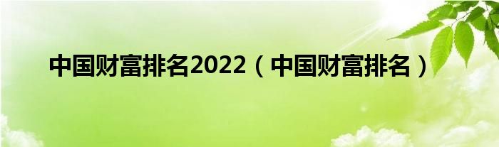 中国财富排名2022（中国财富排名）