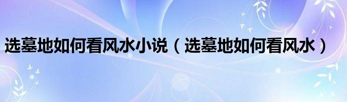 选墓地如何看风水小说(选墓地如何看风水)