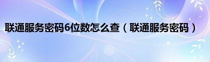 联通服务密码6位数怎么查(联通服务密码)