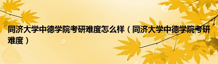 同济大学中德学院考研难度怎么样(同济大学中德学院考研难度)