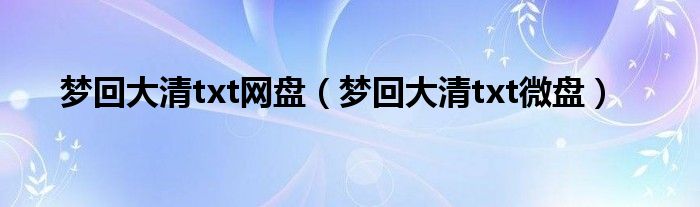 梦回大清txt网盘(梦回大清txt微盘)