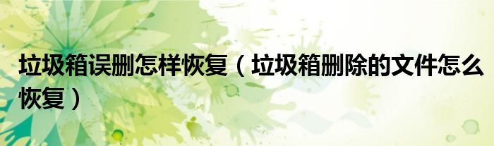 垃圾箱误删怎样恢复(垃圾箱删除的文件怎么恢复)