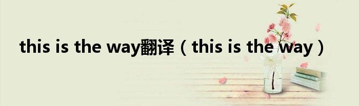 this is the way翻译(this is the way)