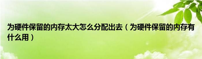为硬件保留的内存太大怎么分配出去(为硬件保留的内存有什么用)