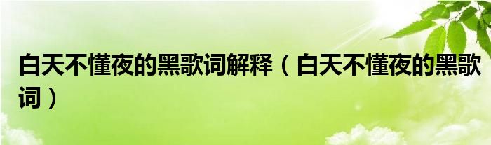 白天不懂夜的黑歌词解释(白天不懂夜的黑歌词)