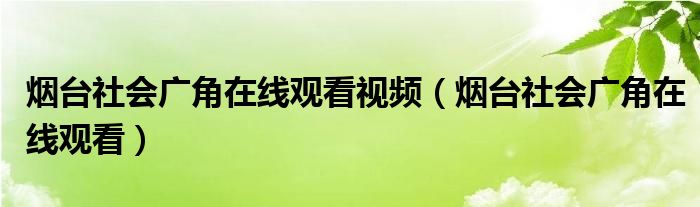 烟台社会广角在线观看视频(烟台社会广角在线观看)