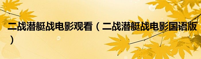 二战潜艇战电影观看(二战潜艇战电影国语版)