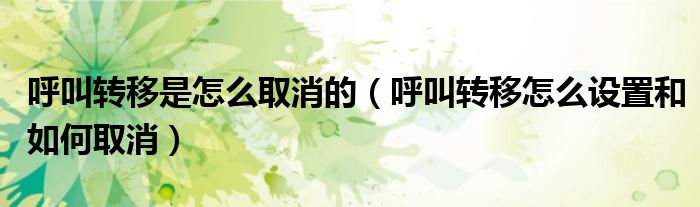 呼叫转移是怎么取消的(呼叫转移怎么设置和如何取消)