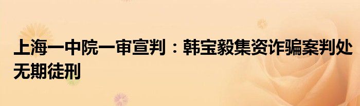 上海一中院一审宣判:韩宝毅集资诈骗案判处无期徒刑