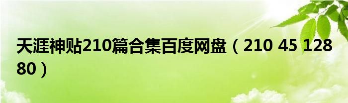 天涯神贴210篇合集百度网盘(210 45 128 80)