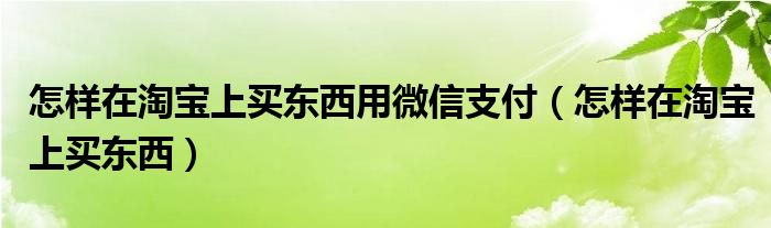 怎样在淘宝上买东西用微信支付(怎样在淘宝上买东西)