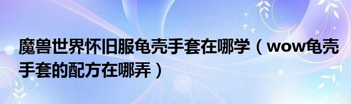 魔兽世界怀旧服龟壳手套在哪学(wow龟壳手套的配方在哪弄)