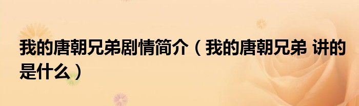我的唐朝兄弟剧情简介(我的唐朝兄弟 讲的是什么)