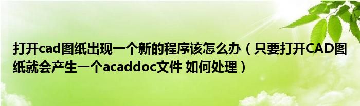 打开cad图纸出现一个新的程序该怎么办(只要打开CAD图纸就会产生一个acaddoc文件 如何处理)