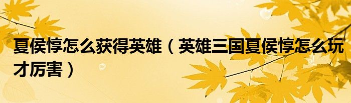 夏侯惇怎么获得英雄(英雄三国夏侯惇怎么玩才厉害)