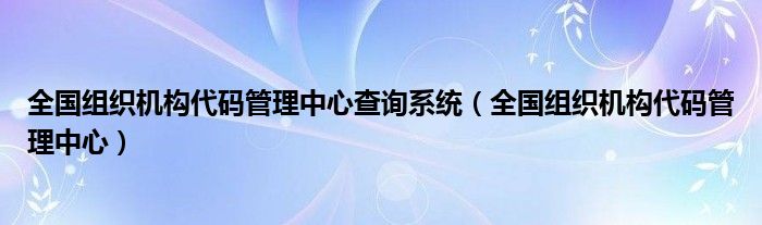 全国组织机构代码管理中心查询系统(全国组织机构代码管理中心)
