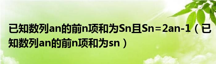 已知数列an的前n项和为Sn且Sn=2an-1(已知数列an的前n项和为sn)