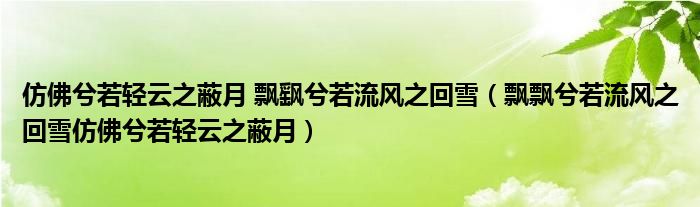 仿佛兮若轻云之蔽月 飘飖兮若流风之回雪(飘飘兮若流风之回雪仿佛兮若轻云之蔽月)