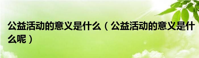 公益活动的意义是什么(公益活动的意义是什么呢)