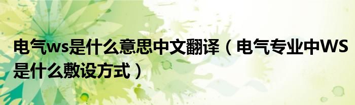 电气ws是什么意思中文翻译(电气专业中WS是什么敷设方式)