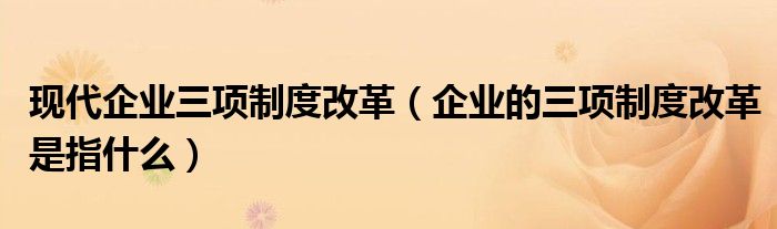 现代企业三项制度改革(企业的三项制度改革是指什么)