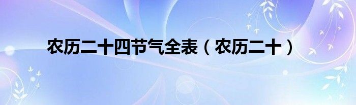 农历二十四节气全表(农历二十)