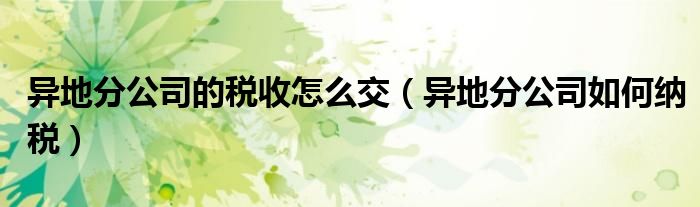 异地分公司的税收怎么交(异地分公司如何纳税)