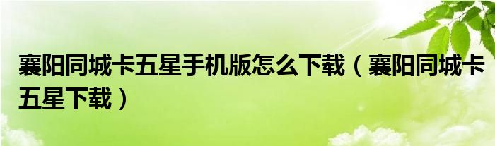 襄阳同城卡五星手机版怎么下载(襄阳同城卡五星下载)