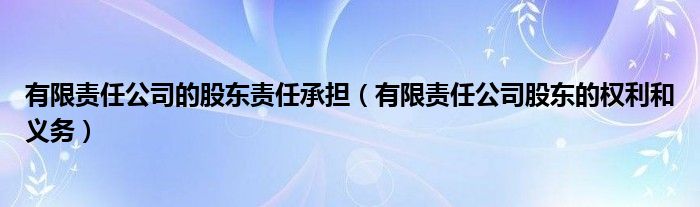 有限责任公司的股东责任承担(有限责任公司股东的权利和义务)