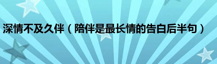 深情不及久伴(陪伴是最长情的告白后半句)
