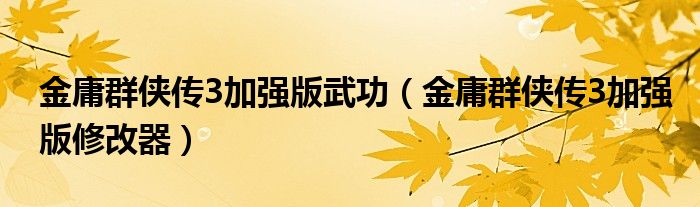 金庸群侠传3加强版武功(金庸群侠传3加强版修改器)